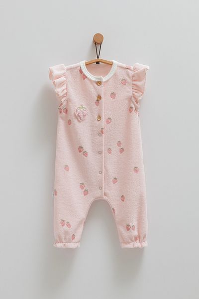 Caramell Baby Girl Romper 100% Cotton Towel Fabric Strawberry Patterned Summer Season of 2025