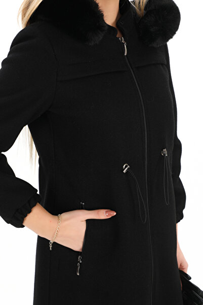 ESİN GİYİM Sade Şıklık Kapüşonlu Kaşe Kaban