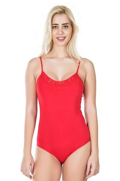 Fily Front Lace Embroidered Cotton Fabric Thin Strap Snap Fastener Body Undershirt