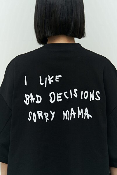 Drippy Tricou negru oversize I Like Mama