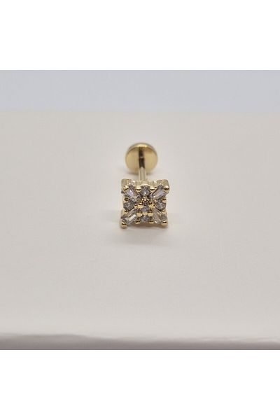 Set Stainless Steel Shiny Zircon Stone (Square) Tragus Earrings (Width: 5 mm Length: 5 mm)