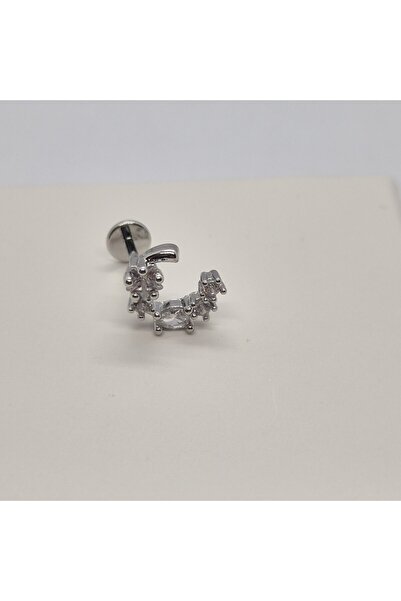 Set Stainless Steel Shiny Zircon Stone (Ay) Tragus Earrings (Width:9 mm Length:8 mm)