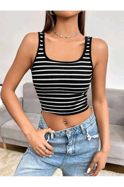 blackbonds çizgili siyah beyaz crop thsirt  blackbonds