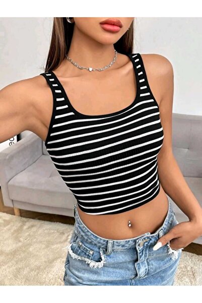 blackbonds çizgili siyah beyaz crop thsirt  blackbonds