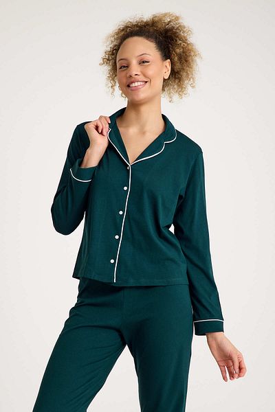 No52 HomeWear Σετ γυναικείες πιτζάμες από 100% βαμβάκι σε σκούρο πράσινο χρώμα Premium ποιότητας