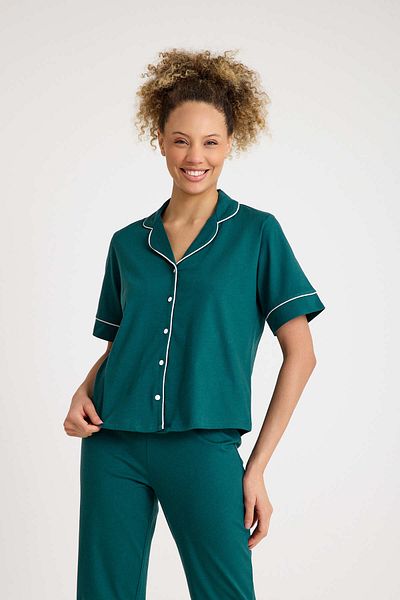 No52 HomeWear Σετ γυναικεία κοντομάνικη πιτζάμες 100% βαμβακερή πράσινη χρώματος Premium ποιότητας