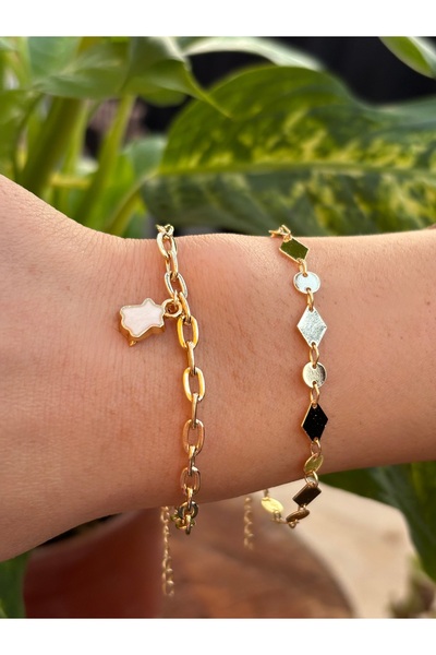 REYNA Silver/Gold Bileklik Modeli İkili Set Sembol Bileklik Modeli