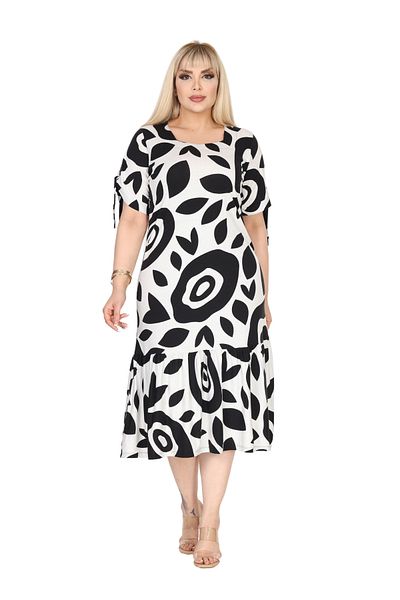 MELSAY Women's Square Neck Short Sleeve White Evil Eye Pattern Sleeves Rope Lacing Plus Size Dress