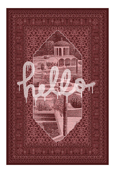 Rugs Modern Halı Bliss Bordo Hello Yazılı Vintage Dokuma Taban Dekoratif Salo...