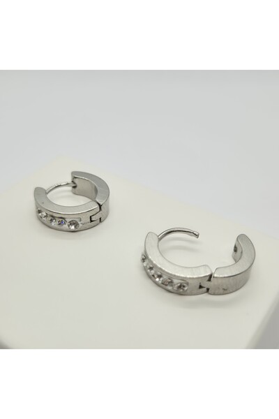 Set Stainless Steel Zircon Stone 14 mm Hoop Earrings (Thickness: 4 mm)