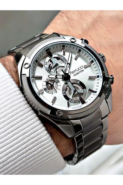 Ferrucci Function Function Smoke Color 3 Atm Waterproof Steel Cord Men's Wristwatch