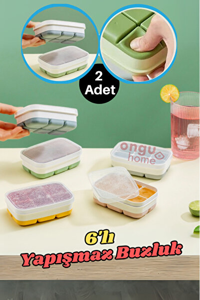 ongu home Yapışmaz 6’lı Küp Buzluk Bas Çıkar Buzluk Kabı Buz Kalıbı Renkli (2...