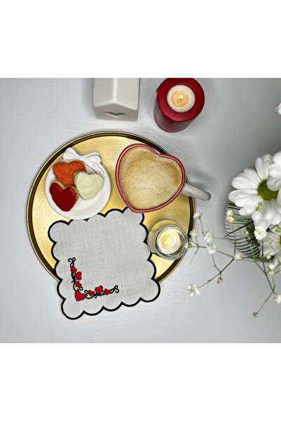 decofav Șervețel de cocktail brodat negru roșu cu design decorativ de colț de...