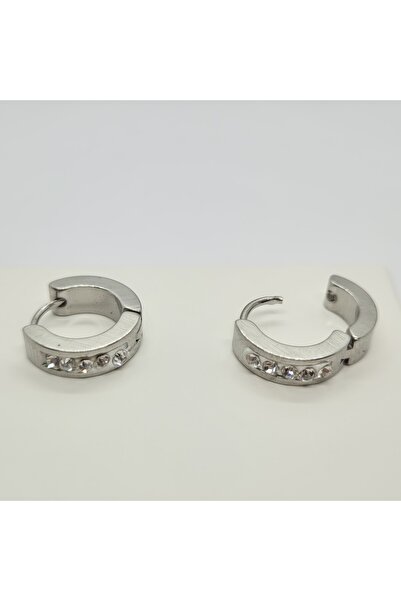 Set Stainless Steel Zircon Stone 14 mm Hoop Earrings (Thickness: 4 mm)