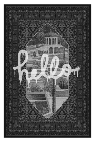 Rugs Modern Halı Bliss Siyah Beyaz Yazılı Hello Yazılı Vintage Etnik Dokuma T...