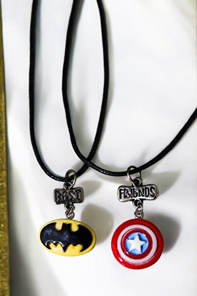 MakeWell Batman ve Kaptan Amerika Tasarımlı Best Friends 2li Genç ve Çocuklar İçin Kolye