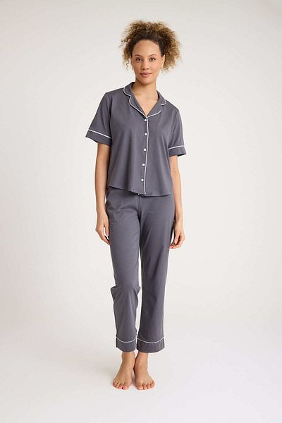 No52 HomeWear Σετ γυναικείες πιτζάμες κοντομάνικο 100% βαμβακερό Smoke Grey Χρώμα Premium ποιότητας