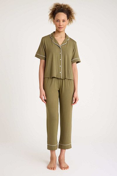 No52 HomeWear 90% Cotton 10% Lycra Fat Green Color Premium Quality Women's Short Sleeve Pajamas Set