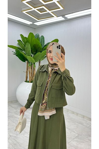 FIRSTESLEM Women's Double Suit with Jeans Collar, Jackets and Skirts in Soft Denim Fabric