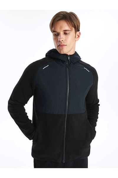 LC Waikiki Xside Active Men's Fleece - Black Hooded Long Sleeve Zip-Up Sweatshirt