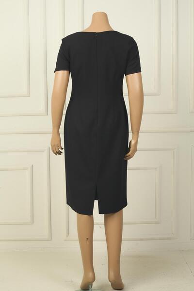 By Saygı Women's Half Sleeve Lined Plus Size Crepe Dress