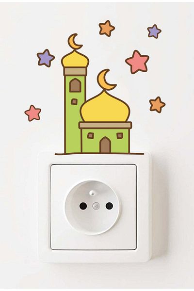 Kt Grup Moscheea cu tema Ramadan și autocolant pentru priză decorativă cu stele colorate