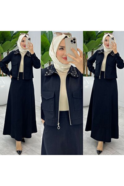 FIRSTESLEM Women's Double Suit with Jeans Collar, Jackets and Skirts in Soft ...