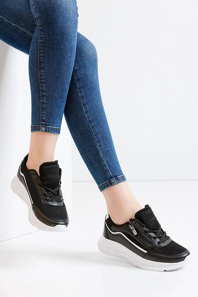 Zerenyus Pantofi de damă alb-negru, confortabili, cu fermoar