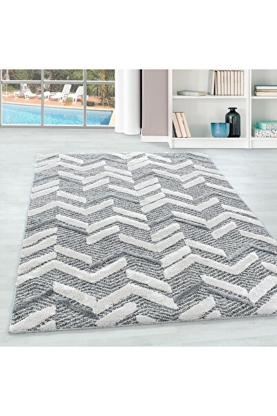 Pixel Modern Bukleli Kabartmalı 3 Boyutlu Zigzag Desenli Gri Dekoratif Oturma...