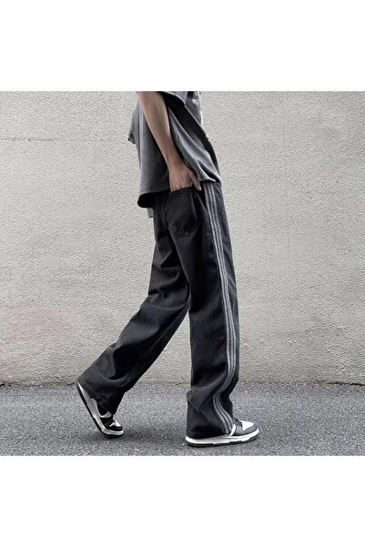 Köstebek Siyah Vintage Three Lines Baggy Kot Pantolon