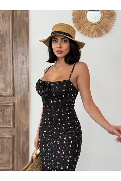 BİKELİFE Damenkleid mit Blumenmuster, Seilriemen und Schlitz