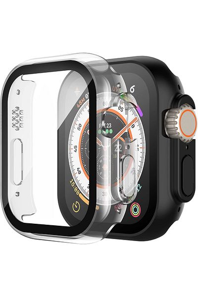 AWH 2-Pack Hard Case,Tempered Glass Protector for Apple Watch Ultra 2 49mm, 1Black + 1 Transparent