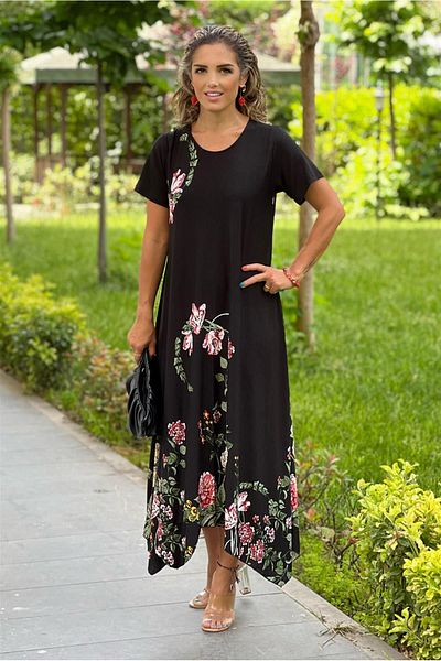 Nevin Kaya Moda Rochie cu model de trandafiri Birev Cut