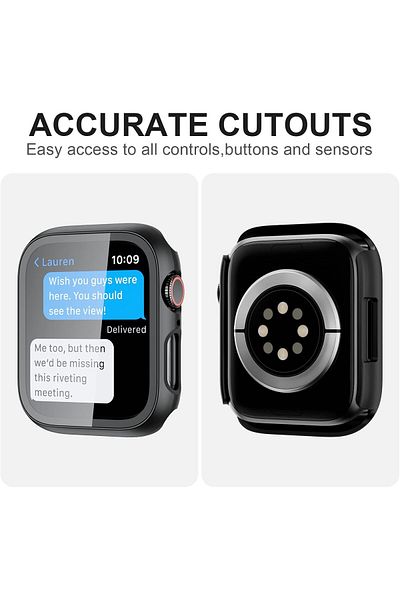 AWH 2-Pack Case with Tempered Glass Screen Protector for Apple Watch 8/7 41mm, Slim Guard, Black