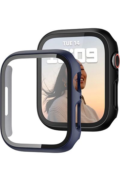 AWH 2-Pack Case with Tempered Glass Screen Protector for Apple Watch Series 3/2/1 42mm, Black, Blue