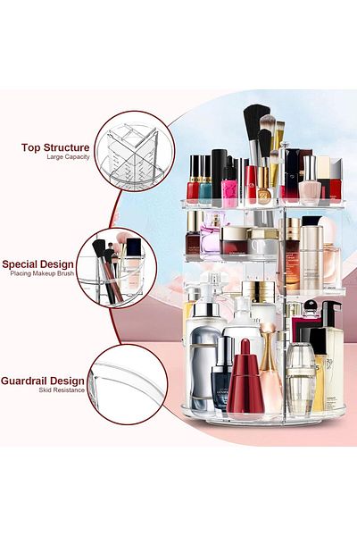 AWH 360° Rotating Makeup Organizer | Adjustable, Large-Capacity Cosmetic Storage (Clear)