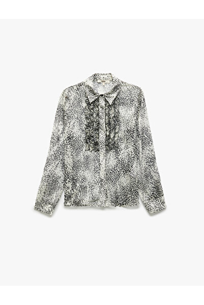 Koton Félig átlátszó fodros részletes hosszú ujjú leopárdmintás sifon ing