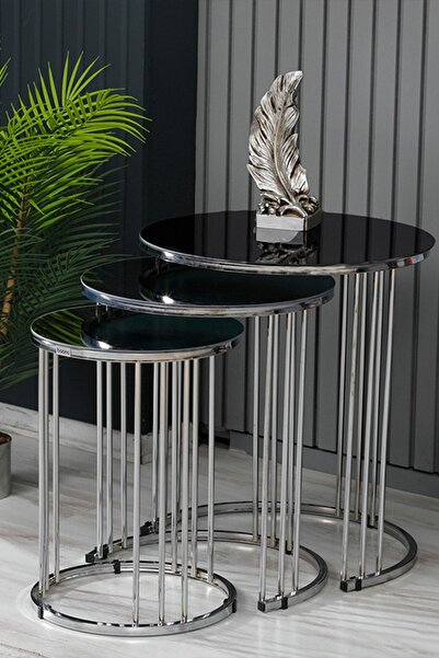 boons Palmira Zigon Sehpa, Krom- Siyah Cam Siyah - Gri