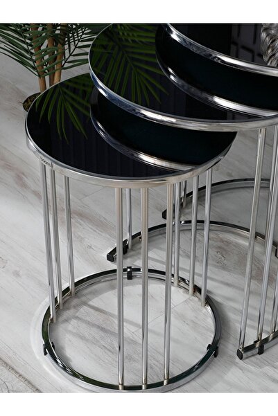 boons Palmira Zigon Sehpa, Krom- Siyah Cam Siyah - Gri