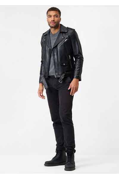 By Marki Marki Men's Genuine Leather Jacket - 67 Cm, Double Breasted, Belted, Spring - 502122