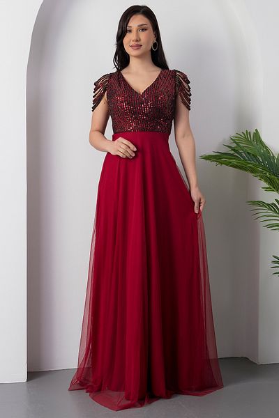 PULLIMM Top Paiete Paiete Șase Tulle Rochie Lungă de Seară 13118