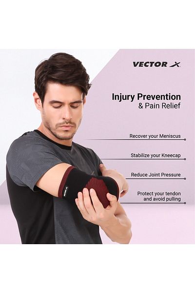 Vector X دعامة مرفق مرنة مصبوبة (أسود/أحمر، صغير) | المادة - قماش مرن