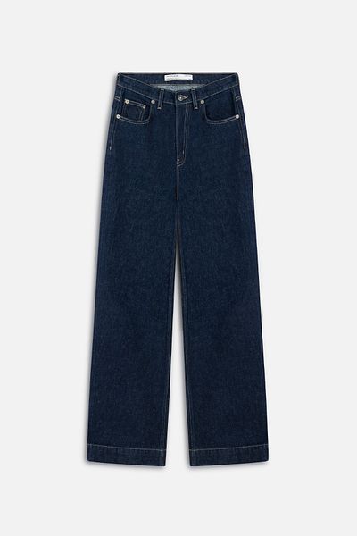 Manuka Pantaloni din denim - talie înaltă, picior lat, albastru intens