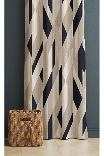 ALAMODECOR Krem Ve Siyah Geometrik Desenli Model Tek Kanat Oturma Odası Salon...