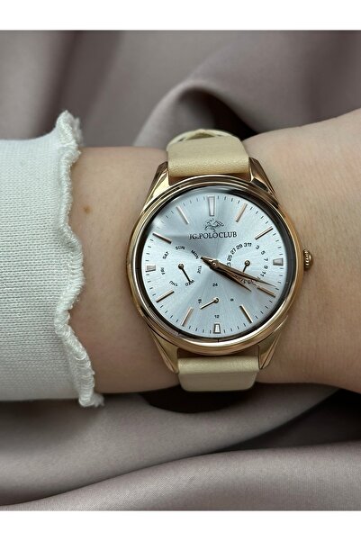 JG. Polo Club جلد الذهب الوردي JG. ساعة يد نسائية من بولو كلوب