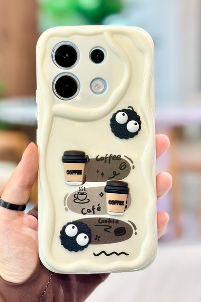 Vip Case Redmi Note 13 4g (ليس PRO) - كوكي بتصميم لامع ثلاثي الأبعاد بنمط بسكويت القهوة