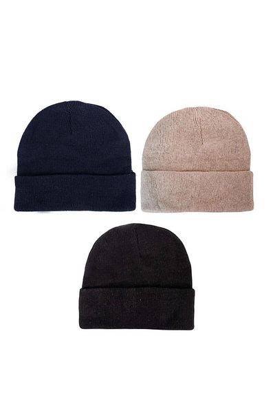 Eke Tekstil Unisex Folded Black Stone Navy Blue 3-Piece Beret Set