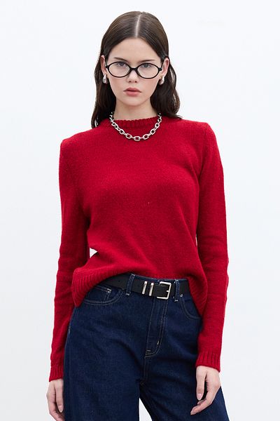 Manuka STRICKPULLOVER MIT RADKRAGEN ROT