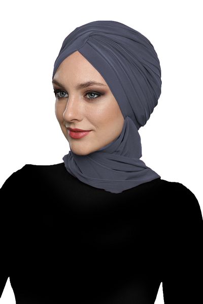fidan bone غطاء حجاب جاهز باللون الرمادي الداكن مع وشاح متقاطع
