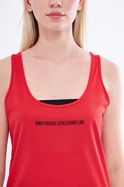 Moda Işık Red Color Brush Printed Thick Strap Athlete Undershirt